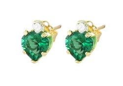 10k Yellow Gold Emerald Heart Shaped Cubic Zirconia Earringsyellow 