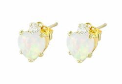 10k Yellow Gold Opal Heart Shaped Cubic Zirconia Earringsyellow 