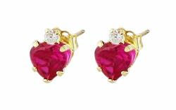 10k Yellow Gold Ruby Heart Shaped Cubic Zirconia Earringsyellow 