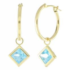 10k Yellow Gold Blue Topaz Hoop Earringsyellow 