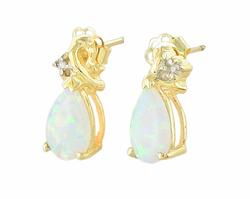 10k Yellow Gold Opal Diamond Earringsyellow 