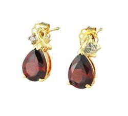 10k Yellow Gold Garnet Diamond Earringsyellow 