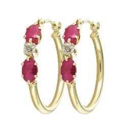 10k Gold Ruby Hoop Diamond Earringsgold 