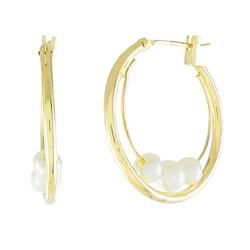 10k Yellow Gold Pearl Hoop Earringsyellow 