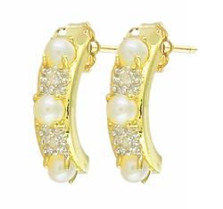 10k Yellow Gold Pearl Hoop Diamond Earringsyellow 