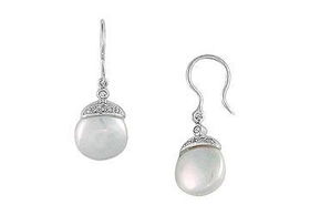 Cultured Pearl Drop Earrings : 14K White Gold - 0.12 CT Diamondscultured 