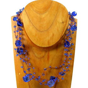 Blue Faceted Beads on Woven Copper Wire Necklaceblue 