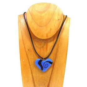 Blue Glass Heart Necklace with Black Spirals (Chile)blue 