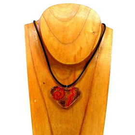 Red Glass Heart Necklace with Spirals (Chile)red 