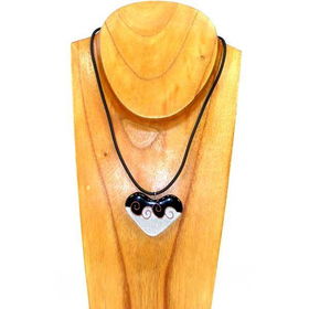 Black and White Glass Heart Necklace with Spiralsblack 