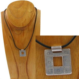 Etched Silver Square Pendant on Leather - Chileetched 