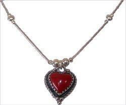 Handcrafted Coral Red Heart Necklacehandcrafted 