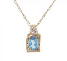 14KT Yellow Gold Pendant Blue Topaz Diamond Necklace 18yellow 