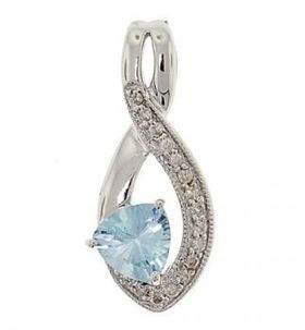 New White Gold Blue Topaz Diamond Pendant - Slidewhite 