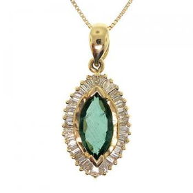 14K Gold Dangle Pendant Marquise Emerald Diamondgold 