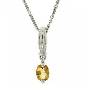 Silver Dangle Drop Necklace Pendant Citrine & Diamondsilver 