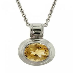 Sterling Silver Citrine East West Pendant 18In Necklacesterling 