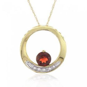 Yellow Gold Circle of Love Pendant Necklace Garnet Diayellow 