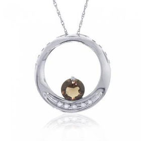 White Gold Circle of Life Pendant Smokey Topaz Diamondwhite 