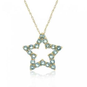 Yellow Gold Star Pendant Necklace Blue Topaz 18in Longyellow 