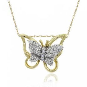 Yellow Gold Butterfly Pendant Necklace 1/4C Diamond Newyellow 