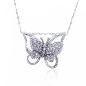 White Gold Butterfly Pendant Necklace Diamond 16in Longwhite 