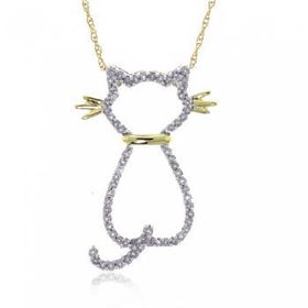 10K Yellow Gold Cat Pendant Necklace 1/5 Carat Diamondyellow 