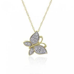 Yellow Gold Butterfly Pendant Necklace 16in w/ Diamondyellow 