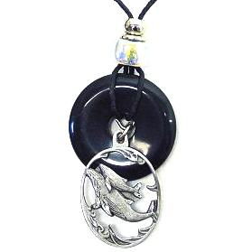 Onyx and Diamond Cut Pewter Necklace - Whalesonyx 