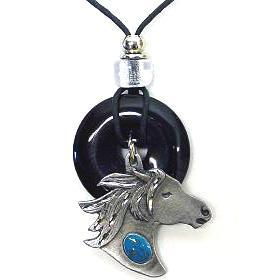 Onyx and Diamond Cut Pewter Necklace - Horseonyx 