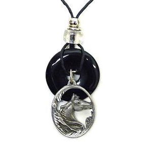 Onyx and Diamond Cut Pewter Necklace - Horseonyx 