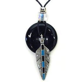 Onyx and Diamond Cut Pewter Necklace - Featheronyx 