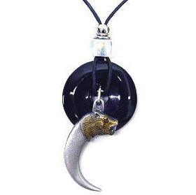 Onyx and Diamond Cut Pewter Necklace - Bearonyx 