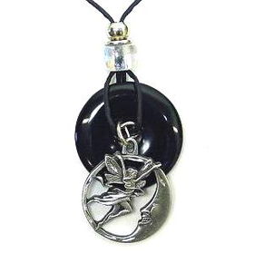 Onyx and Diamond Cut Pewter Necklace - Fairy & Moononyx 