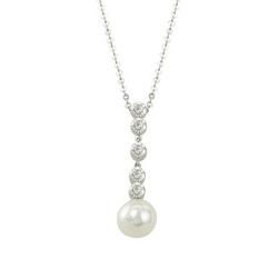 14K White Gold White Pearl Drop & Diamond Necklacewhite 