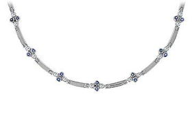 Blue Sapphire and Diamond Necklace : 14K White Gold - 1.00 CT TGWblue 