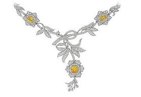 Yellow Cubic Zirconia Sterling Silver Necklaceyellow 