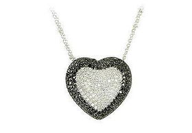 Black & White Heart CZ Sterling Silver Necklaceblack 