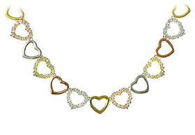 Tri-tone Heart CZ Sterling Silver Necklacetri 