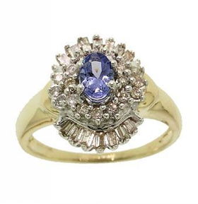 14K Solid Two Tone Gold Cluster Ring Tanzanite Diamondsolid 