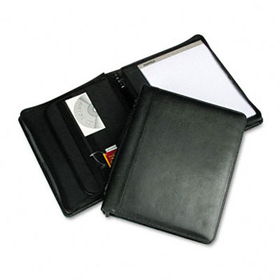 Leather Multi-Ring Zippered Portfolio, Two-Part, 1"" Cap, 11 x 13-1/2, Blacksamsill 