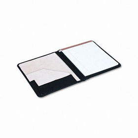 Pad Holder, Suede-Lined Leather, w/Writing Pad, Inside Flap Pocket, Black