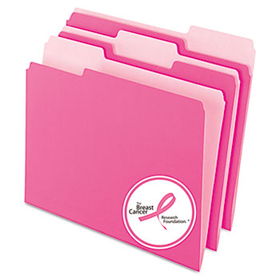 Interior File Folders, 1/3 Cut Top Tab, Letter, Pink, 100/Box