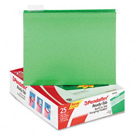 Ready-Tab Lift Tab Reinforced Hanging Folders, 1/5 Tab, Letter, Brt Green, 25/BXpendaflex 