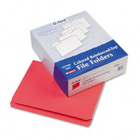 Reinforced Top Tab File Folders, Straight Cut, Letter, Red, 100/Box