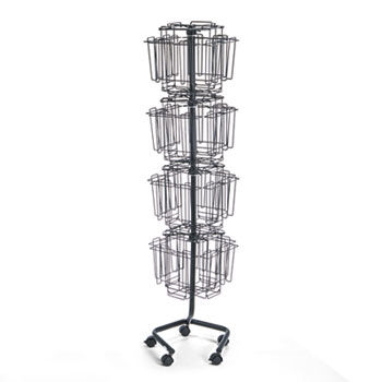 Wire Rotary Display Racks, 32 Compartments, 15w x 15d x 60h, Charcoal