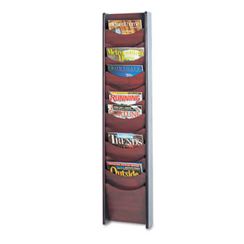 Solid Wood Wall-Mount Literature Display Rack, 11-1/4w x 3-3/4d x 48h, Mahogany