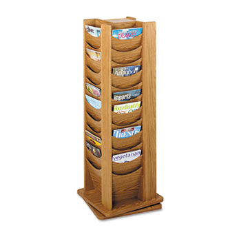 Rotary Display, 48 Compartments, 17-3/4w x 17-3/4d x 49-1/2h, Medium Oak