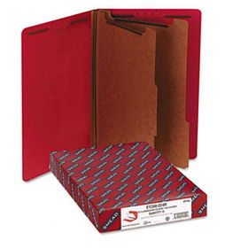 Pressboard End Tab Folders, Legal, Six-Section, Bright Red, 10/Box