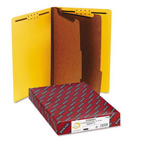 Pressboard End Tab Classification Folders, Legal, Six-Section, Yellow, 10/Box